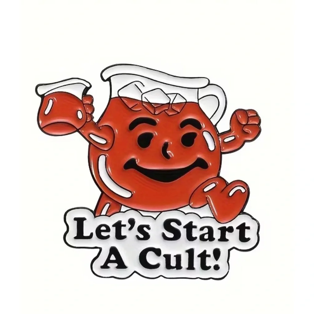 Let's Start A Cult Red Pitcher Mascot Enamel Pin Funny Retro Pop Culture Meme